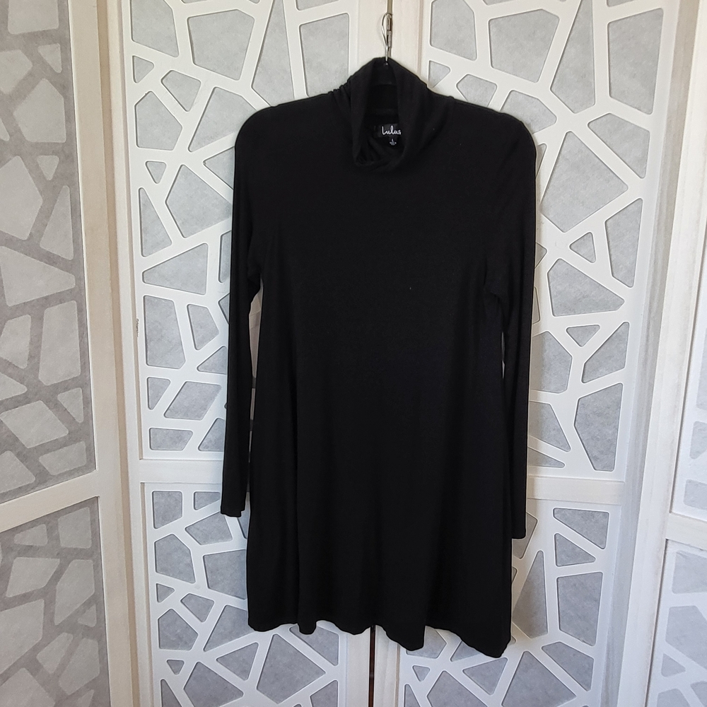 Lulu's Black Long-Sleeve Mock Neck Swing Dress